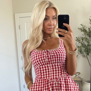 Red Gingham Midi Dress